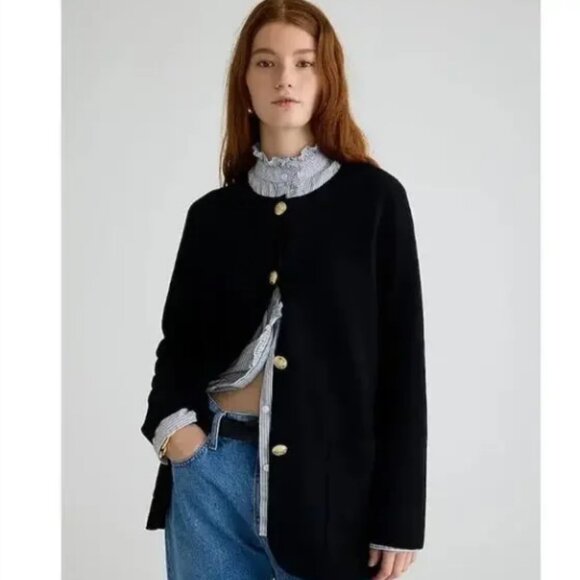 J. Crew Giselle Relaxed Fit Gold Button Black Long Sweater Blazer Size Large - Picture 2 of 11